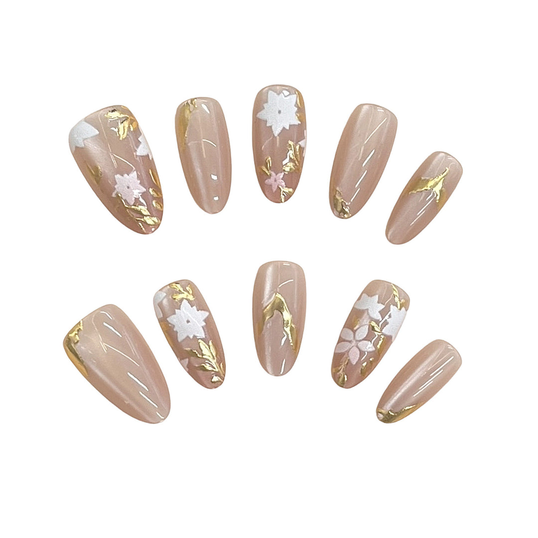 Floral Embellished Press-On Nail Design Stornfield