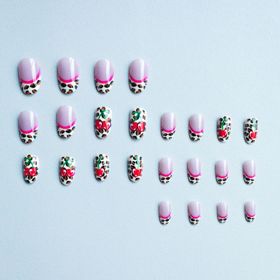 Artistic Leopard and Cherry Nail Art