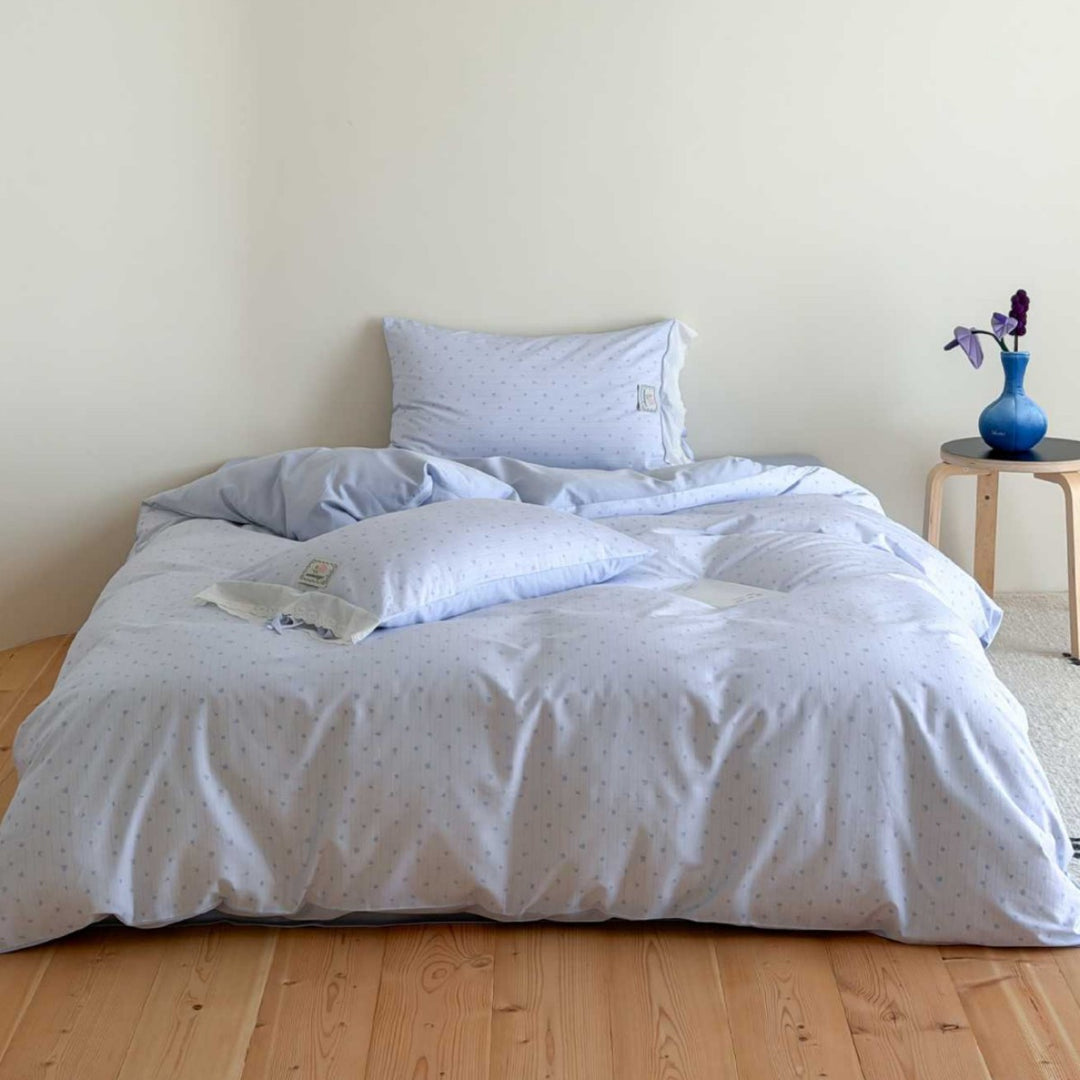 Reversible Cotton Percale Duvet Cover Set with Subtle Circular Print and Pillowcases