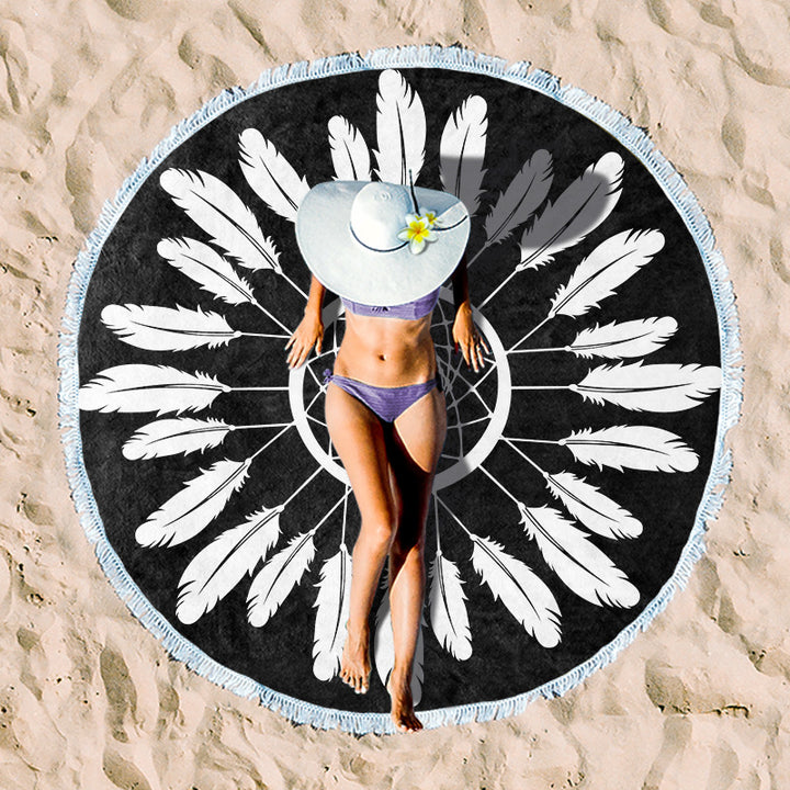 Round beach towel with artistic lotus design Stornfield