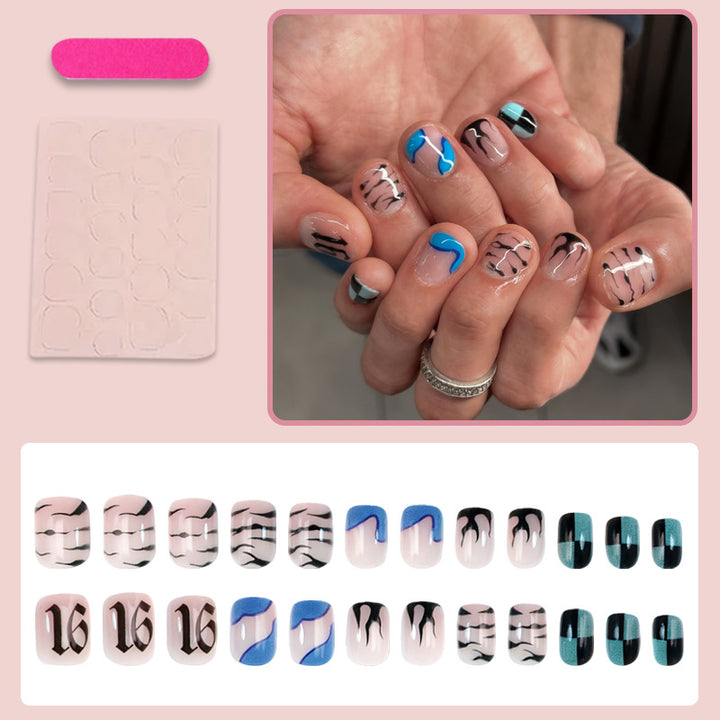 Nail set with modern graphic designs and shimmering accents Stornfield