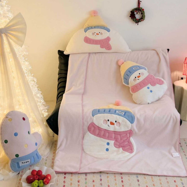 Plush Semi-Circle Decorative Throw Pillow with Snowman Appliqué and Pom-Pom Hat