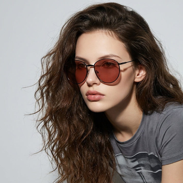 Women's round sunglasses with slim metal frame and polarized lenses Stornfield