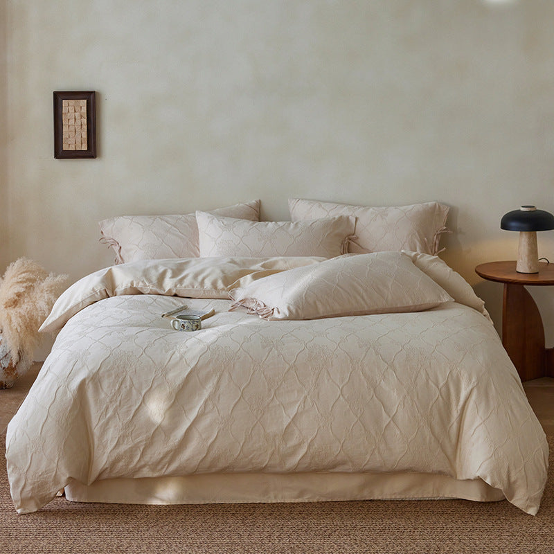 Embossed Botanical Jacquard Duvet Cover Set with Corner Ties and Envelope Shams