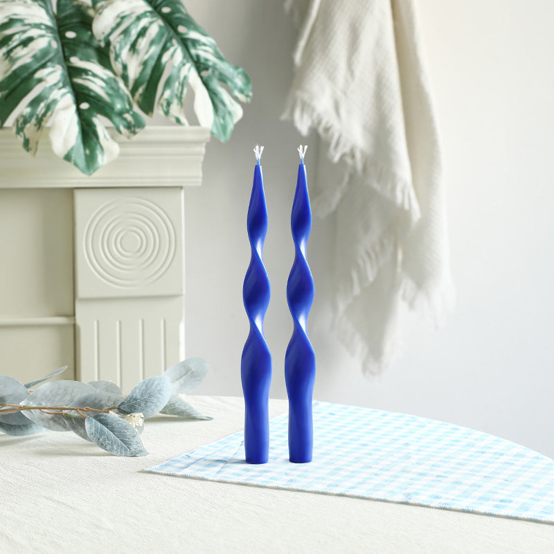Hand-Poured Sculptural Wave Taper Candle Set with Crystal Glass Holders