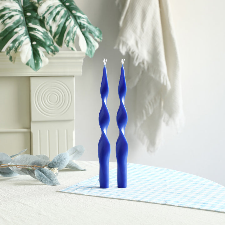 Hand-Poured Sculptural Wave Taper Candle Set with Crystal Glass Holders