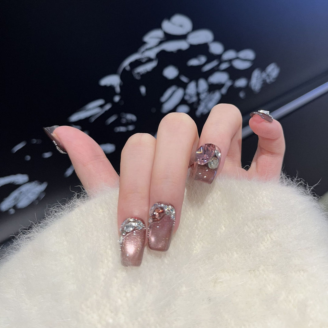 Decorative Press-On Nail Design with Gemstone Accents Stornfield