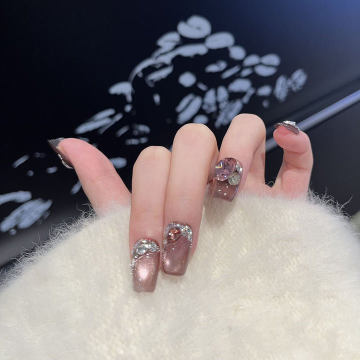 Decorative Press-On Nail Design with Gemstone Accents Stornfield