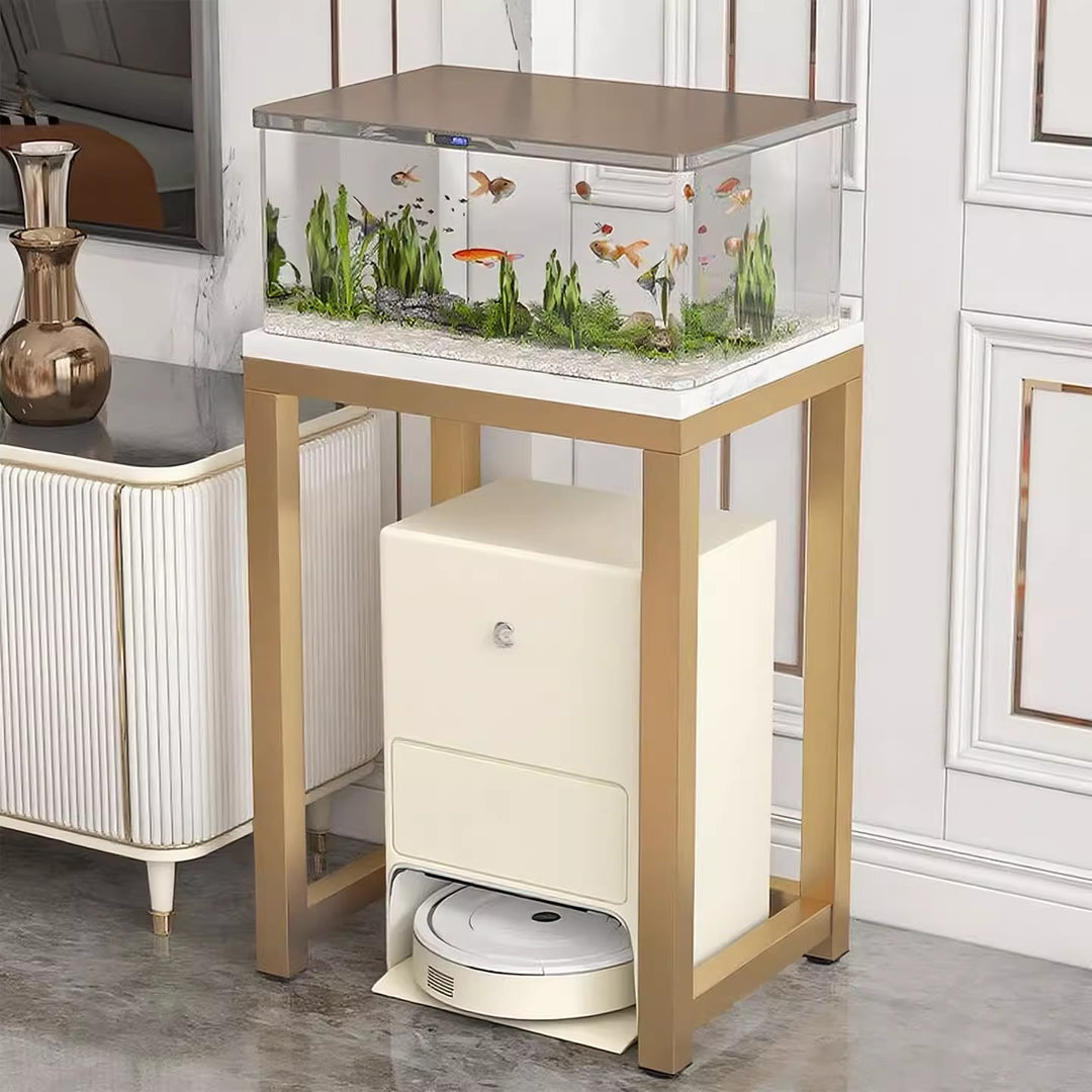 Marble Top Gold Metal Console Stand for Robot Vacuum Dock and Entryway Organizer