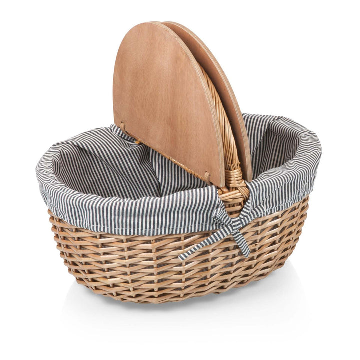 Women’s picnic basket with practical wooden lid and striped lining Stornfield