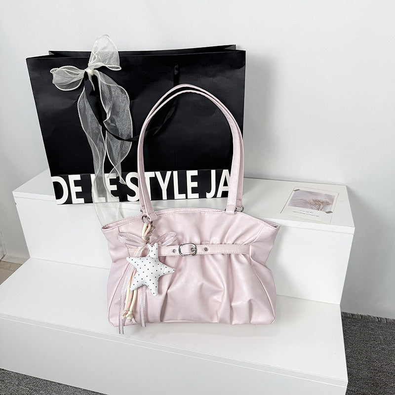 Stylish Soft Leather Handbag with Accessory