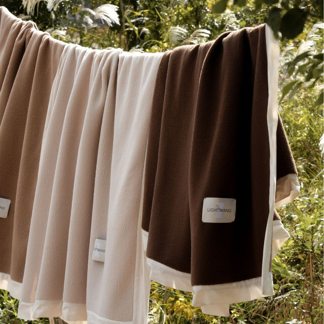Reversible Wool-Blend Throw Blanket with Contrast Satin Border
