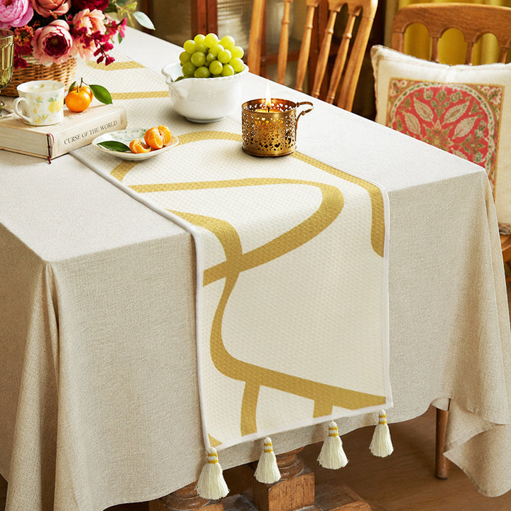 Light waffle beach towel with tassels and geometric jacquard pattern Stornfield