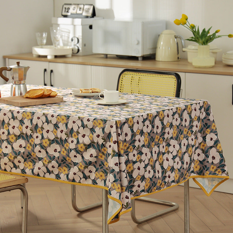 Coated tablecloth in country house style with botanical print and fine hem Stornfield