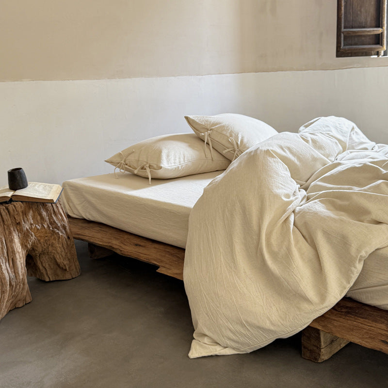 Organic Linen-Texture Breathable Duvet Cover Set with Corner Ties