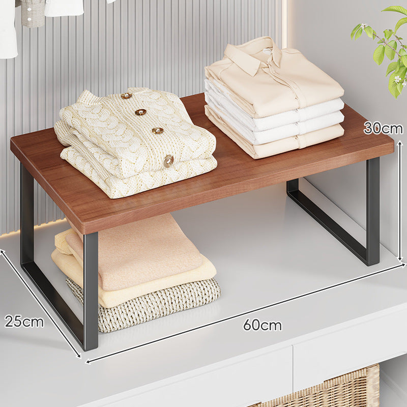 Compact Wooden-Top Metal Shelf Riser for Closet and Countertop