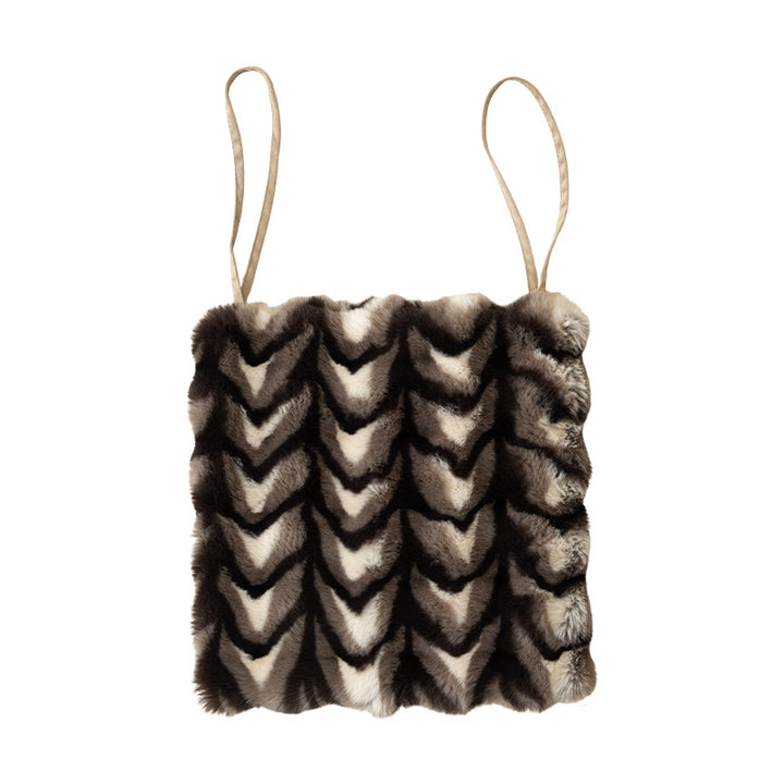 short-cut imitation fur crop top with thin spaghetti straps