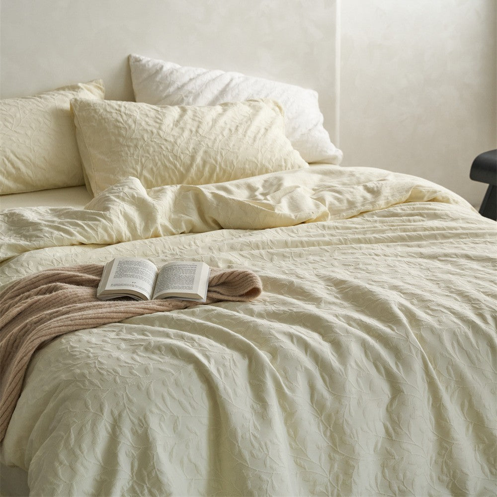 Luxurious cotton jacquard bedding set with embossed floral relief