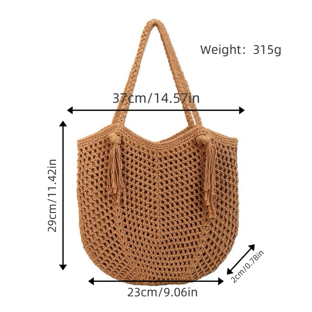 Macrame Beach Bag with Fringe Details Stornfield