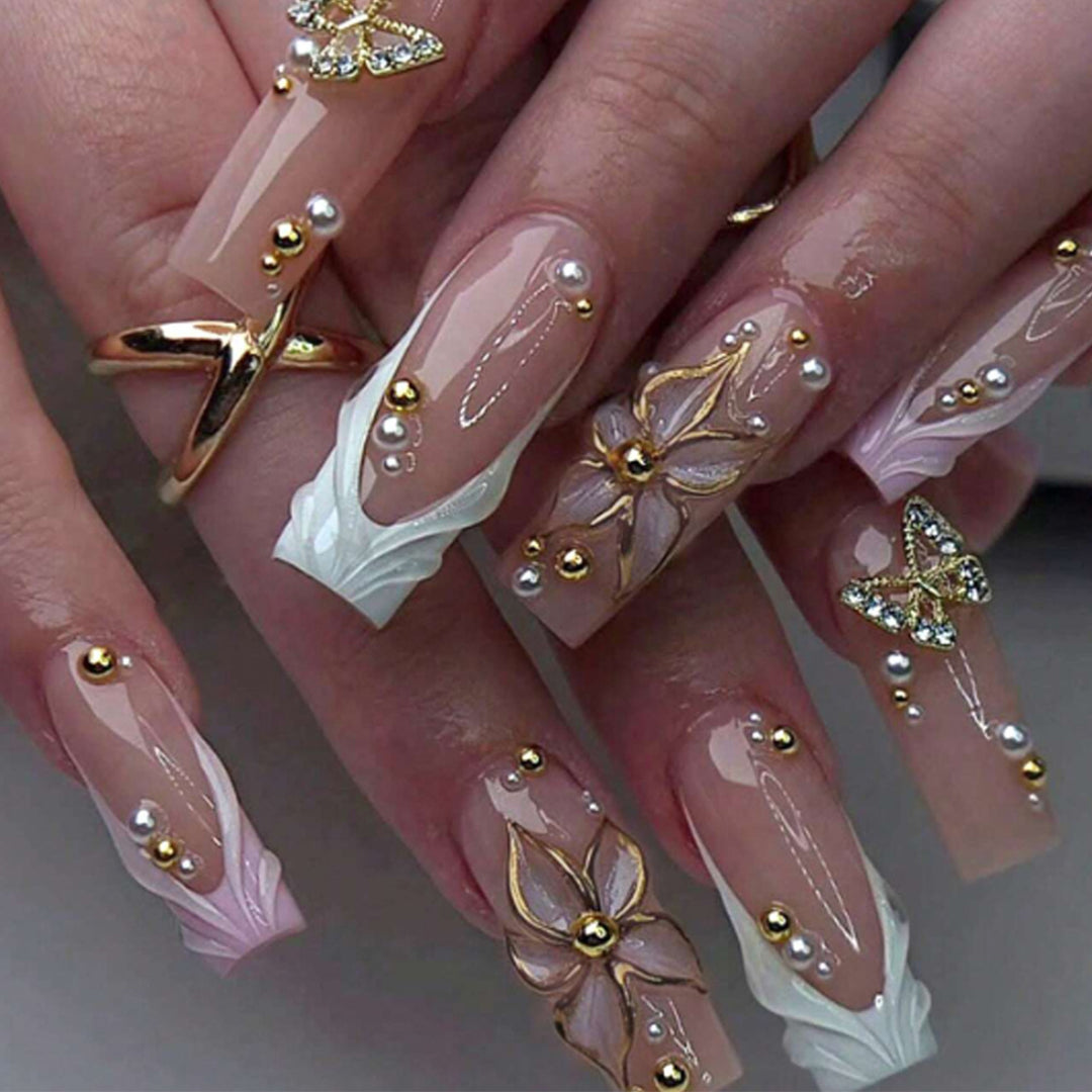 Floral Ornamented Acrylic Nail Art Extensions Stornfield