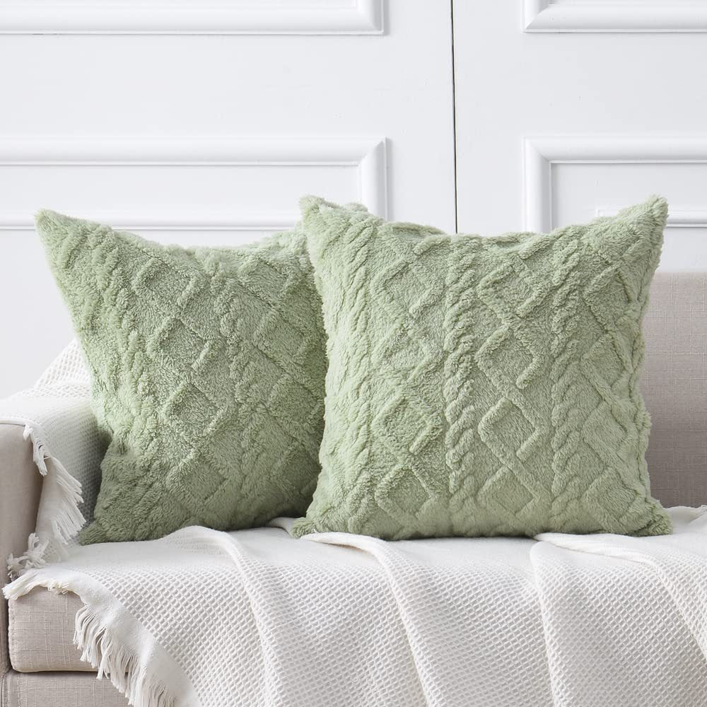 Plush Textured Sherpa Square Throw Pillow Cover with Geometric Tufting