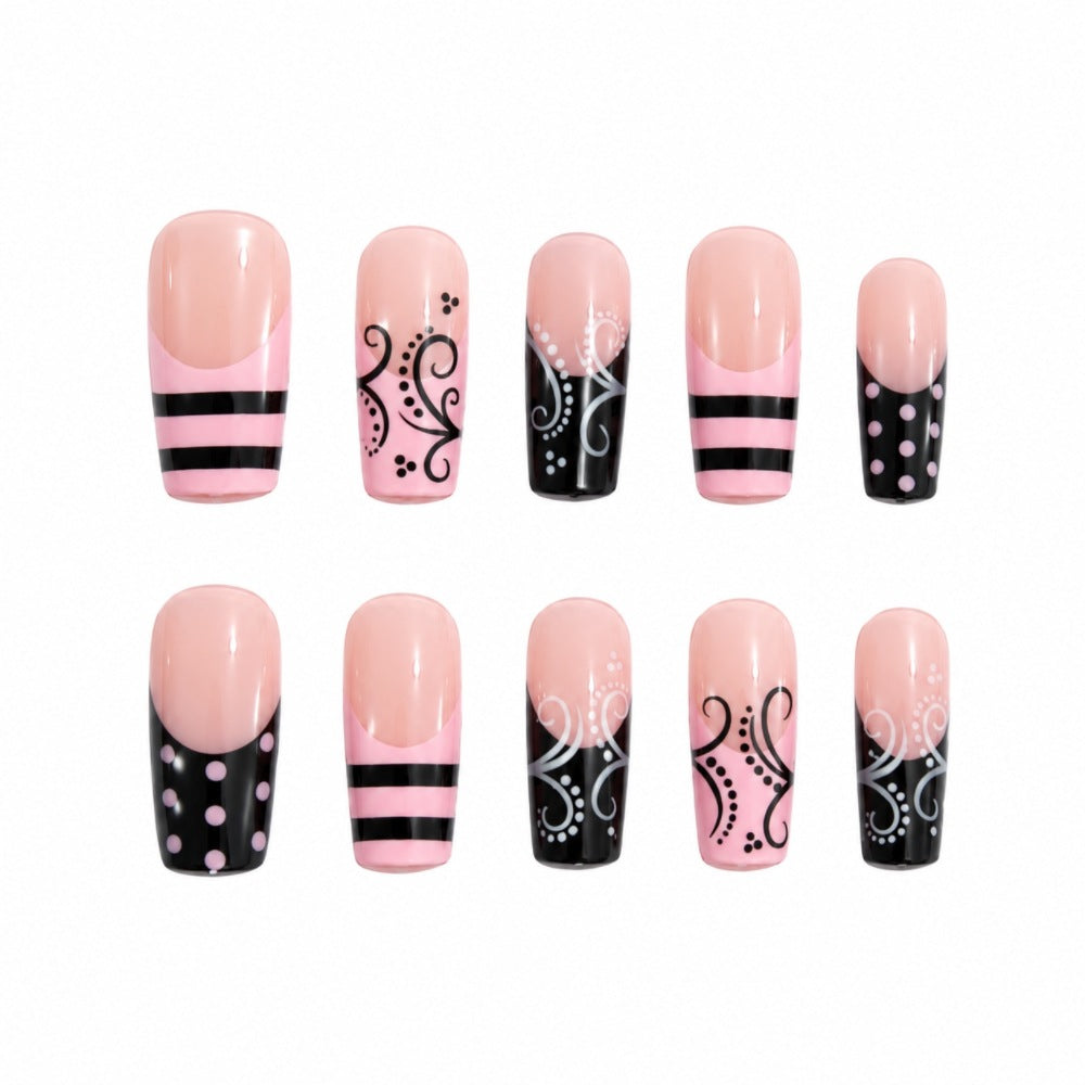 Artistic Long Square Press-On Nails with Whimsical Patterns Stornfield