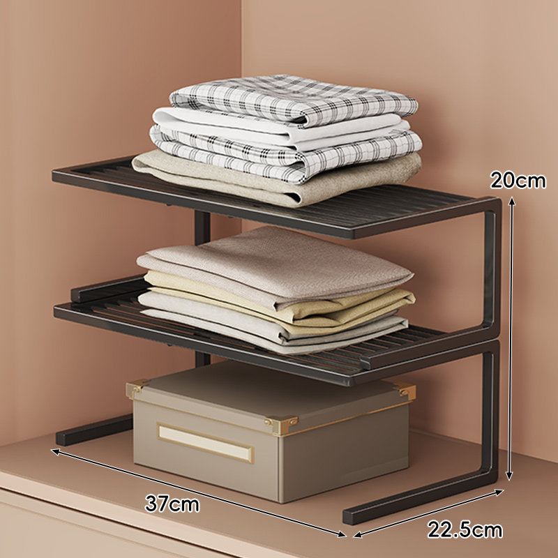 Low-Profile Ventilated Metal Shelf Riser Organizer for Closet and Countertop