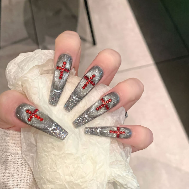 Luxury Glitter Press-On Nail Set with Crystal Accents Stornfield