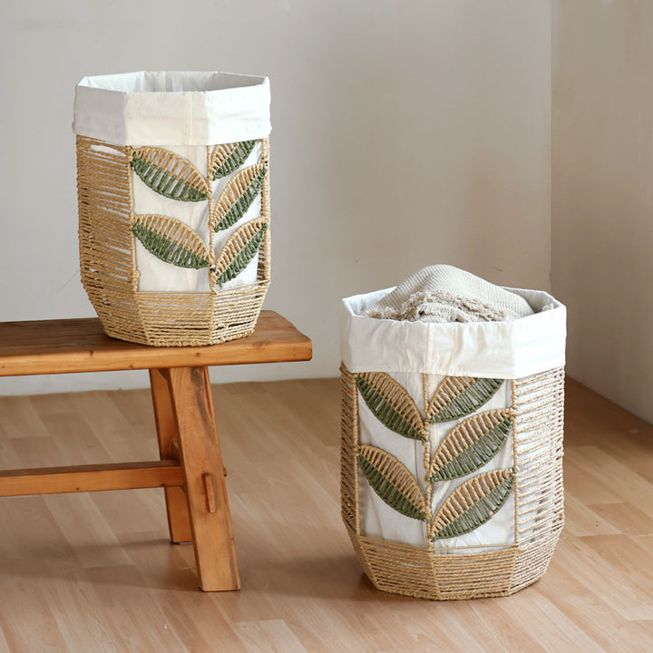 Rustic laundry basket with floral pattern Stornfield