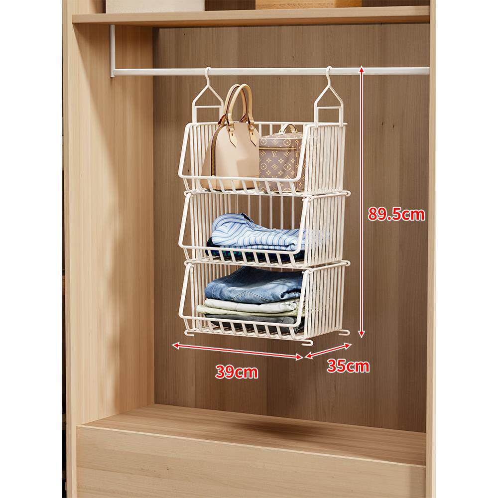 Over-Rod Double Tier Hanging Closet Wire Basket Organizer with Removable Baskets