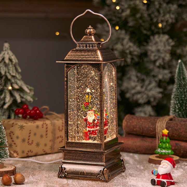 Illuminated Christmas lantern with snow and Christmas motif Stornfield