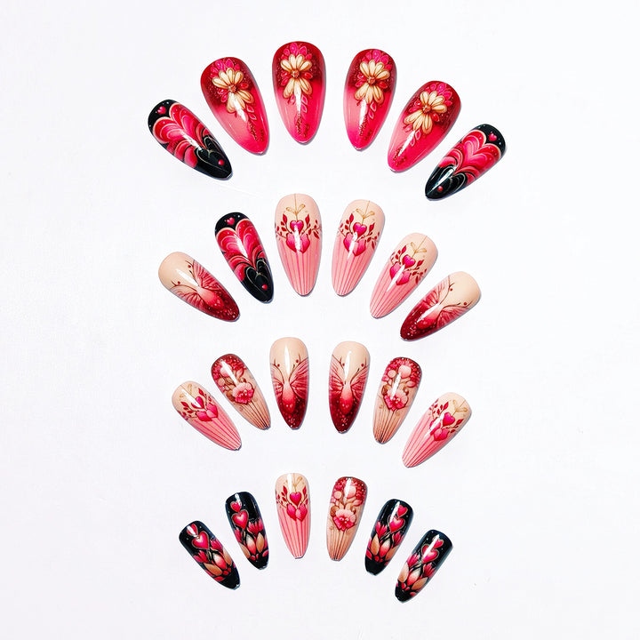 Artificial nails with romantic heart and floral designs Stornfield