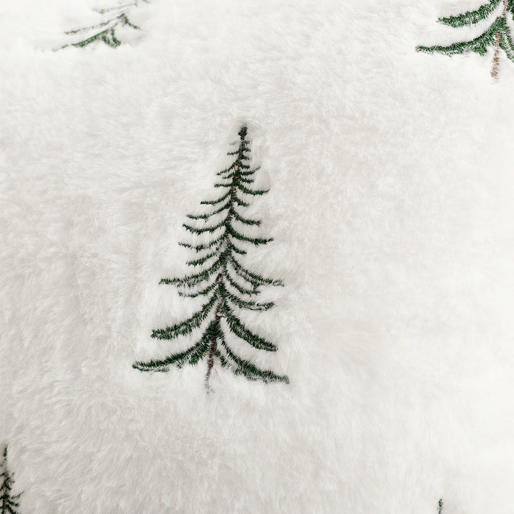 Embroidered Faux Fur Evergreen Decorative Throw Pillow Cover