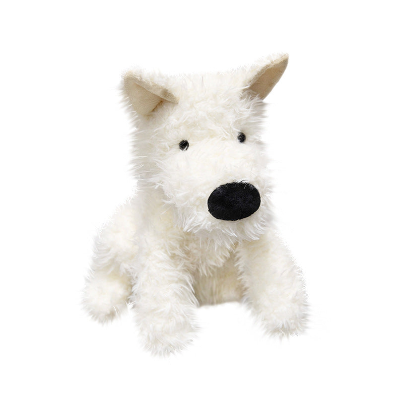 Realistic Fluffy Terrier Plush Dog with Long Faux-Fur and Embroidered Features Stornfield