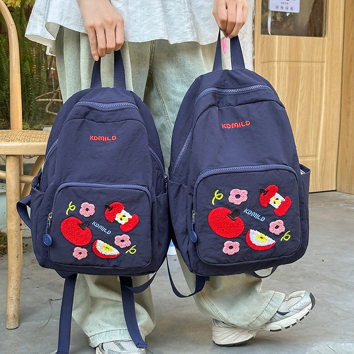 Casual Embroidered Apple Print School Backpack Stornfield