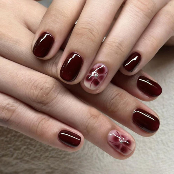 Acrylic nail set with elegant flower decorations Stornfield