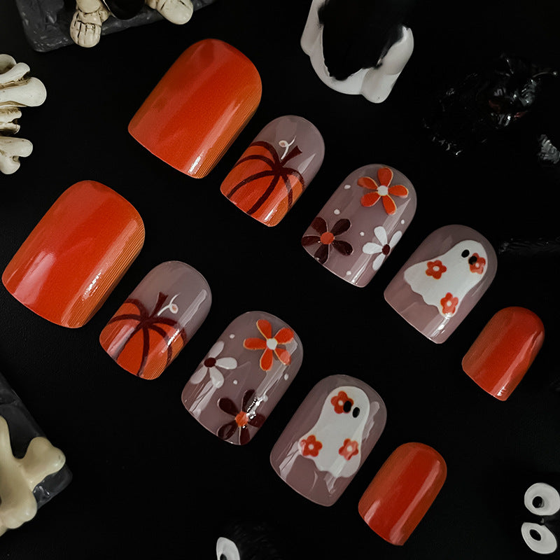 Artistic Press-On Nail Set with Halloween Themed Designs Stornfield