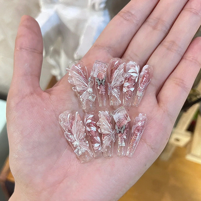 Decorative Acrylic Press-On Nail Tips with Elegant Floral Accents Stornfield