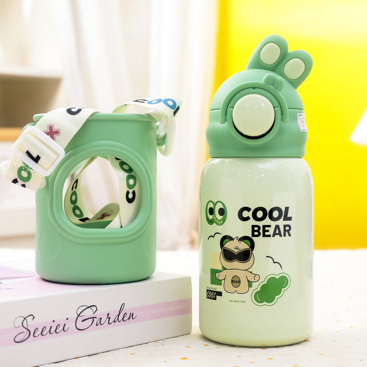 Ladies insulated drinking bottle with cute bear design and practical carrying strap Stornfield