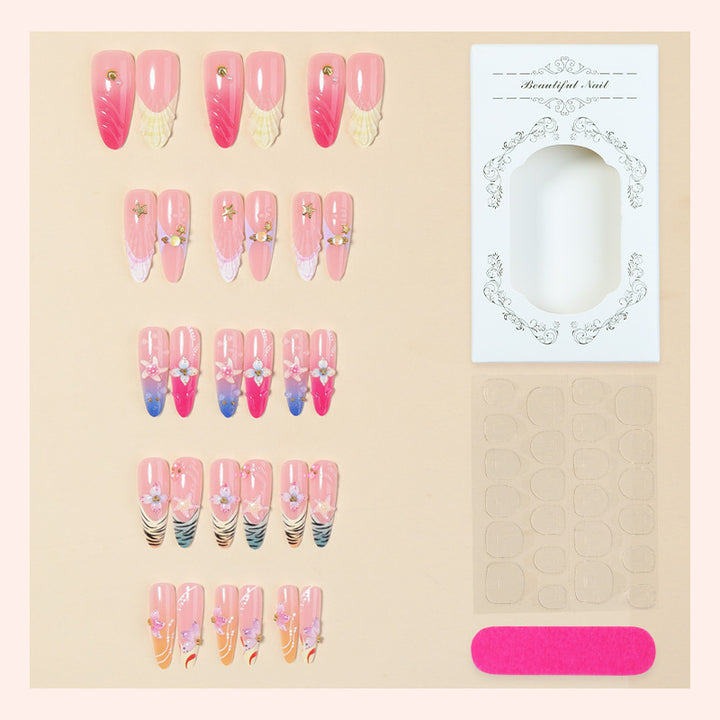 Decorative Press-On Nail Set with Floral Accents Stornfield 1788495788