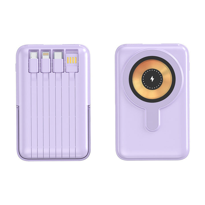 Compact power bank with integrated charging cable and wireless charging function Stornfield