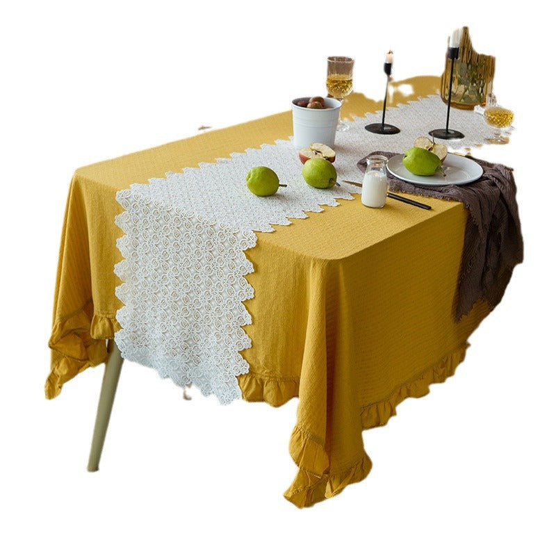Light cotton gauze tablecloth with frill and natural structure Stornfield