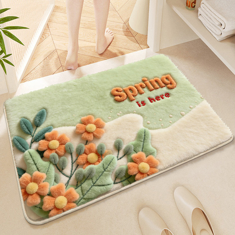 Floral Embroidered Bath Mat