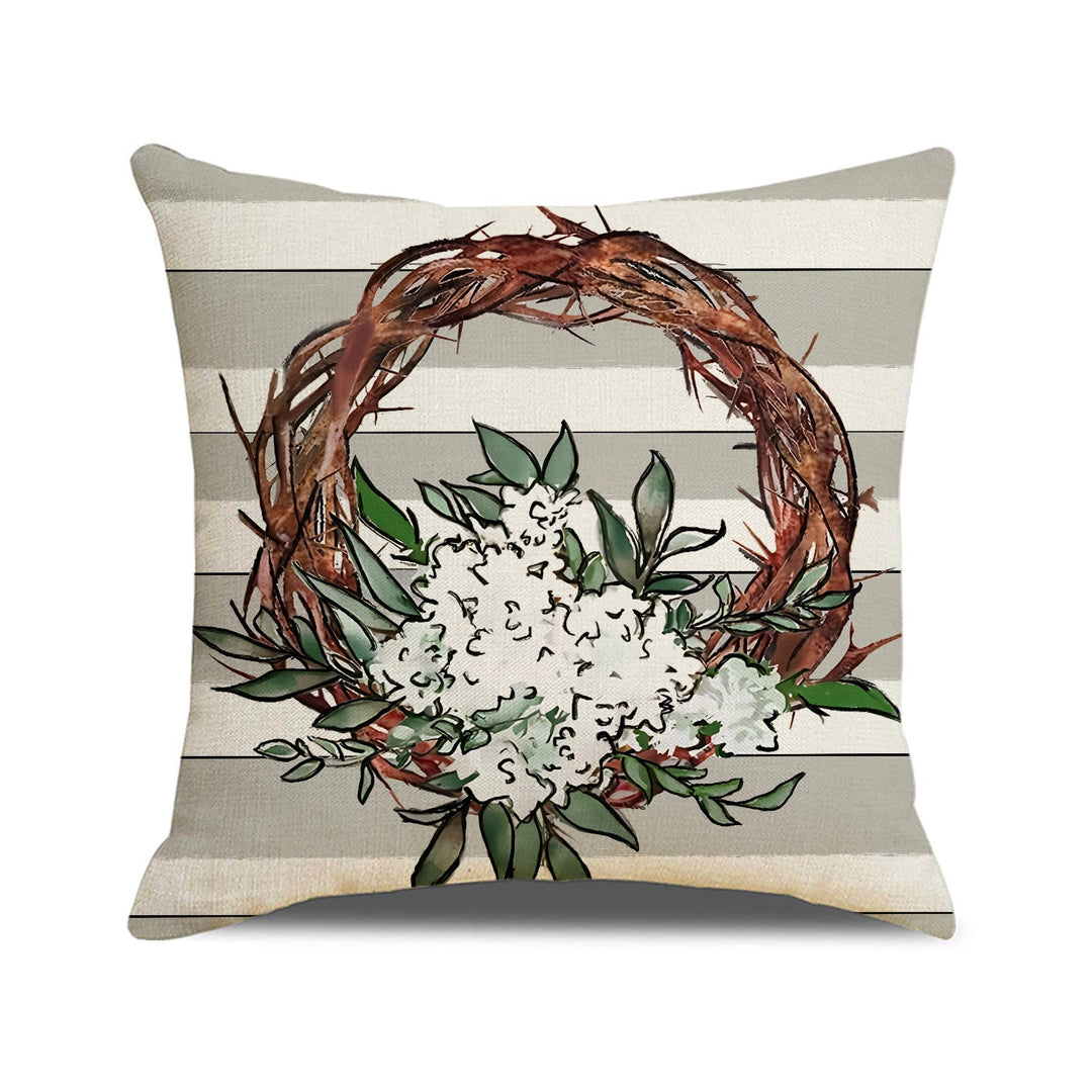 Decorative Floral Wreath Throw Pillow