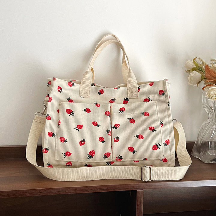 WoStylish Multi-Pocket Strawberry Print Canvas Tote Bag Stornfield