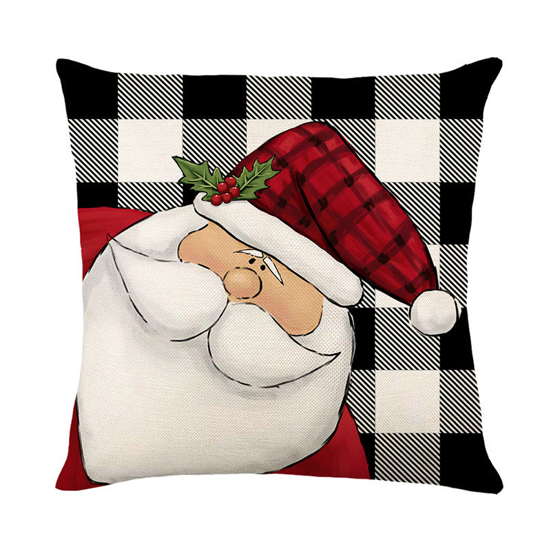 Festive Buffalo-Check Santa Portrait Decorative Cushion Cover with Concealed Zipper