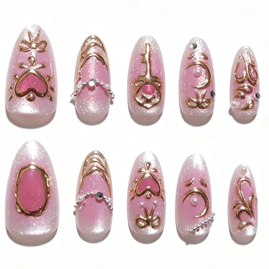 Artificial nail set with romantic decorations Stornfield
