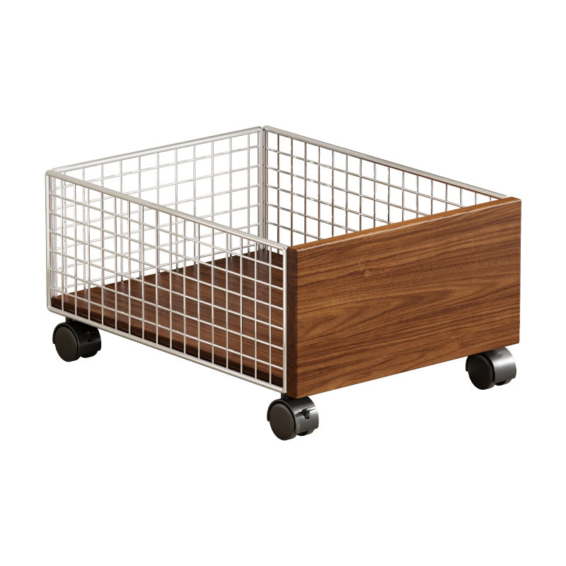 Low-Profile Rolling Underbed Storage Drawer with Metal Grid and Wood Panel
