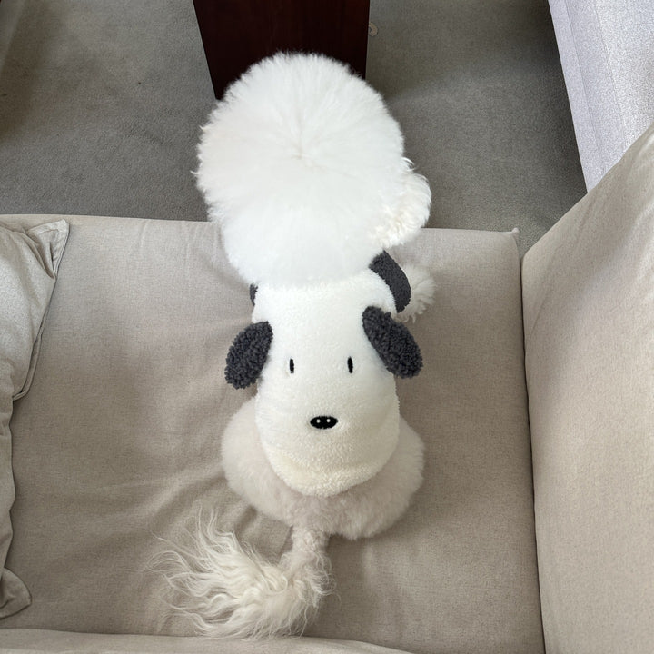 Plush Sherpa Dog Sweater with 3D Curly Ears and Embroidered Face