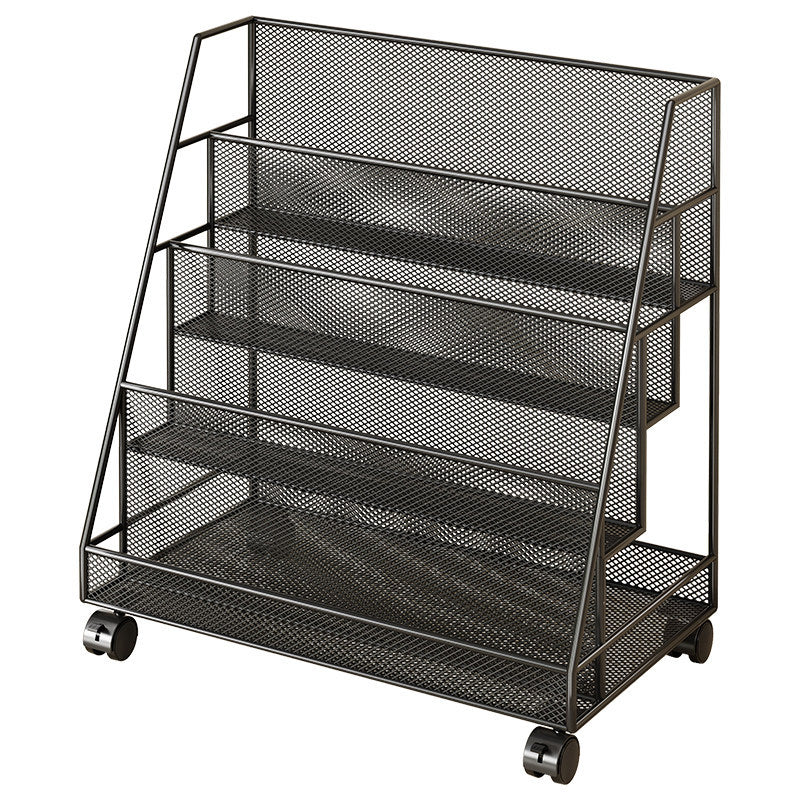 Angled Mesh Rolling Magazine and Book Display Shelf with Locking Casters